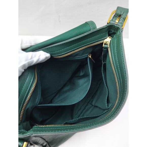 Fossil Green Leather Suede Pushlock Flap Closure Crossbody Bag - Picture 14 of 16